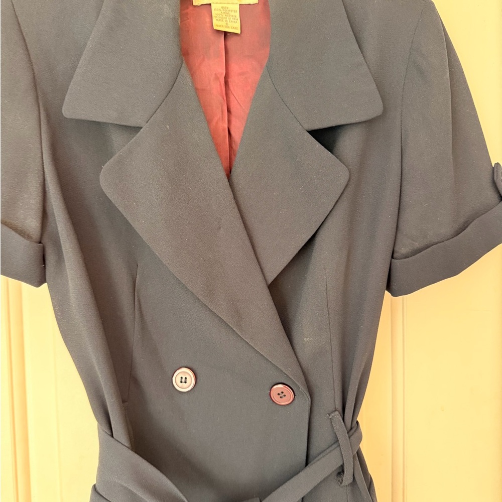 Casual Corner Navy Double-Breasted Jacket/Blouse, Button Front, Belted, Sz 6 - Picture 3 of 12